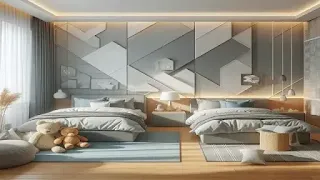 فكرة صبغ وتصميم غرفة أطفال مشتركة بسريرين،